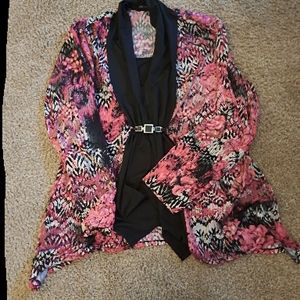 Pink & black floral tunic top
